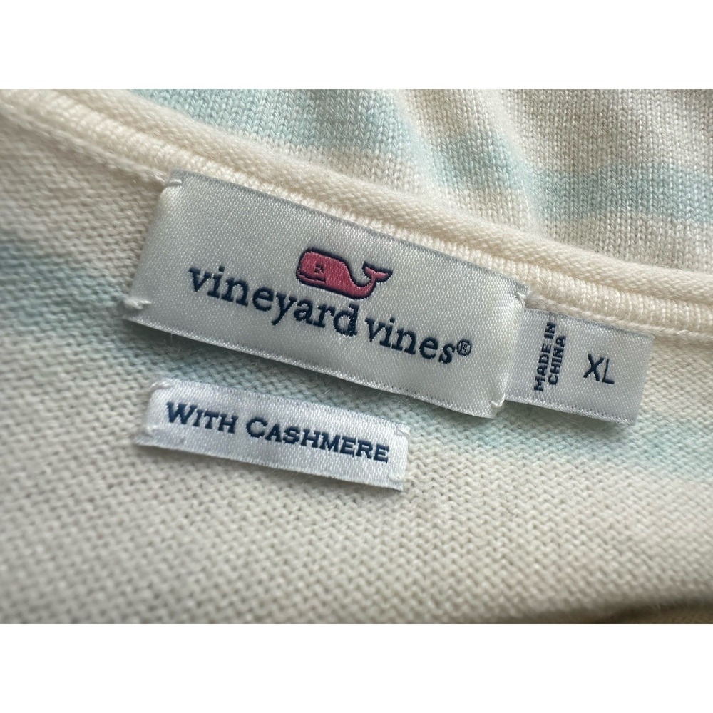 Women's Sz: XL Vineyard Vines Wool Cashmere Lt. Blue Ivory Striped Sweater - Picture 4 of 4